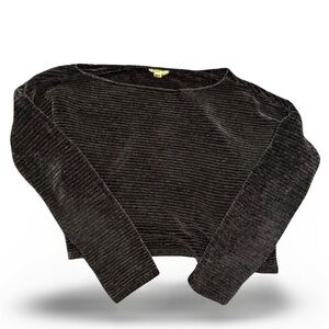 Garage Black Cropped Velvety Ribbed Sweater